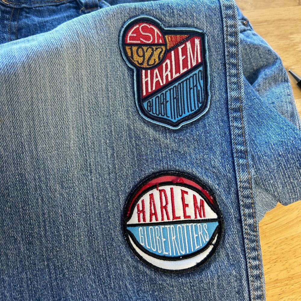 VTG Y2K Platinum FUBU Harlem Globetrotters 38x34 Loose Denim Jeans Distressed - Picture 2 of 13
